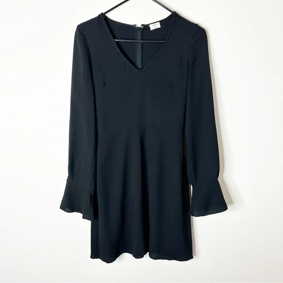 Aritzia Wilfred Corinne black Mini Dress Size 00 Long sleeves v-neck A-line - Picture 2 of 16